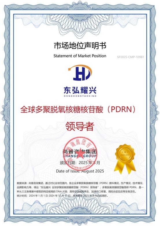 尚普咨询集团：东弘耀兴荣获全球PDRN领导者&领导品牌双项市场地位声明