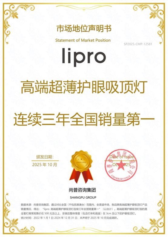 lipro荣获尚普咨询集团系列市场地位声明 lipro荣获尚普咨询集团系列市场地位声明