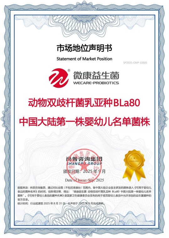 微康益生菌荣获尚普咨询集团系列品牌声明
