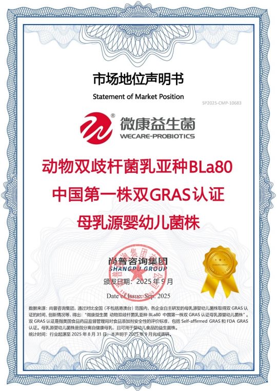 微康益生菌荣获尚普咨询集团系列品牌声明