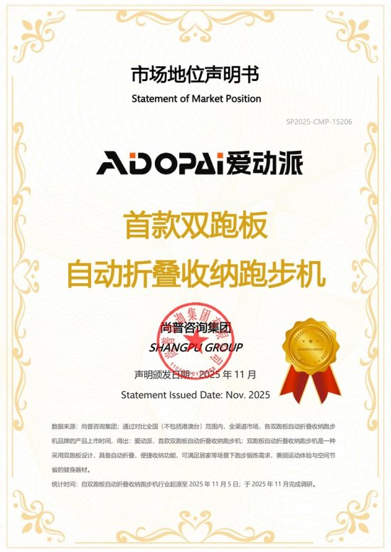 爱动派系列健身用品获尚普咨询集团多项市场地位声明