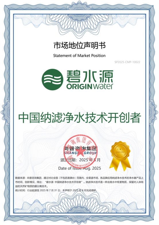 碧水源荣获尚普咨询集团系列市场地位声明 碧水源荣获尚普咨询集团系列市场地位声明