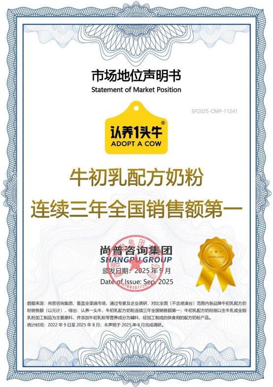 深耕产品力,认养一头牛牛初乳配方奶粉连续三年稳居品类销售前列 深耕产品力,认养一头牛牛初乳配方奶粉连续三年稳居品类销售前列